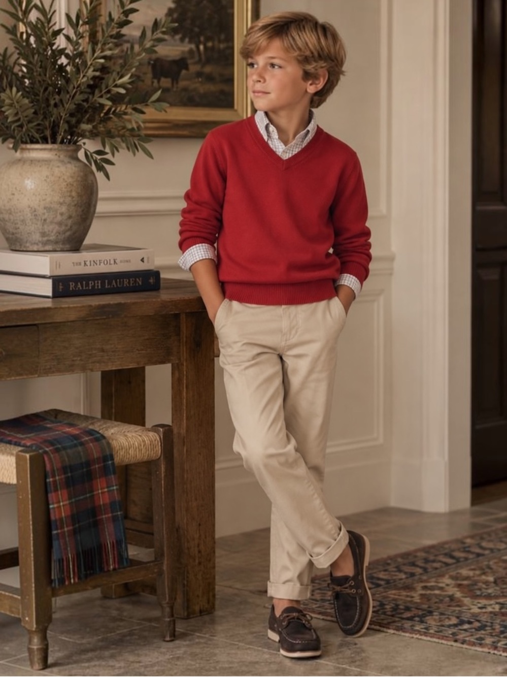 Amazon Essentials Boys Red V-Neck Sweater Size 9